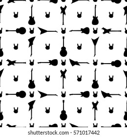 Rock and roll sign and electric guitars seamless pattern