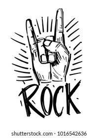 Rock and roll  sign. Hand drawn illustration converted to vector