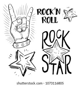 Rock Roll Sign Hand Drawn Illustration Stock Vector (Royalty Free ...