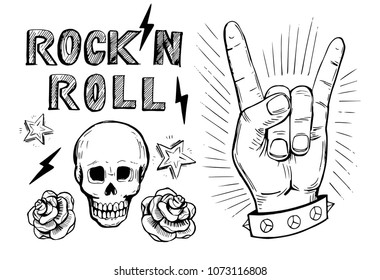 Rock and roll sign. Hand drawn illustration converted to vector