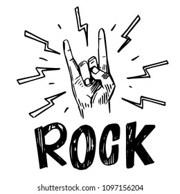 Rock and roll sign. Hand drawn illustration converted to vector