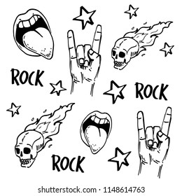 Rock and roll  signs. Seamless pattern with transparent background.