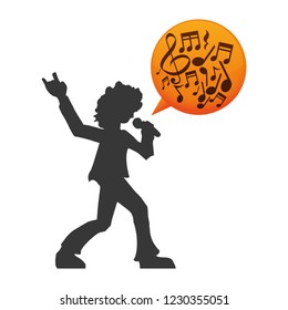 rock and roll singer with microphone and notes
