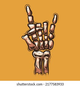 ilustración artística de la mano del esqueleto del rock and roll