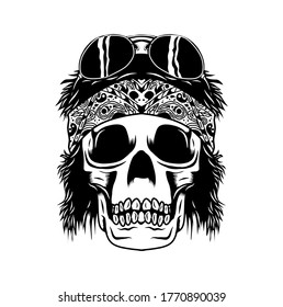 rock and roll skull with glasses for tattoo design