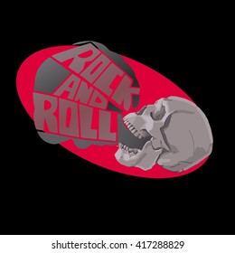 Rock and roll skull. Hand drawing. Vector,illustration