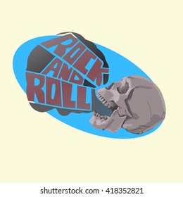 Rock and roll skull. Hand drawing. Vector,illustration