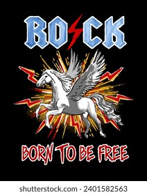 Rock and roll slogan t-shirt with horse illustration and explosion effect for t-shirt, sweatshirt and other uses like poster, wallpaper etc.