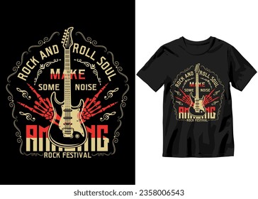 Rock and Roll Soul amazing rock festival Rockstar Music's colorful typography Vector t-shirt design with doodle style illustration