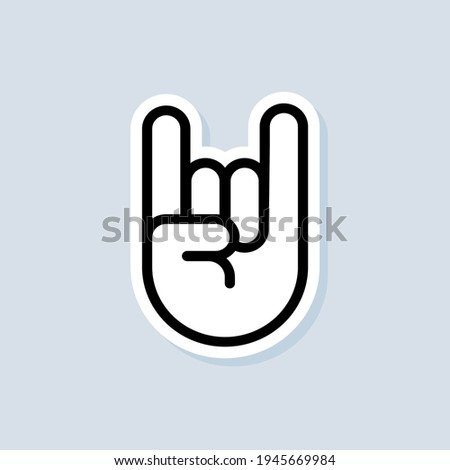 Rock and Roll sticker. Hand gesture of human. Two fingers raised up. Vector on isolated white background. EPS 10.