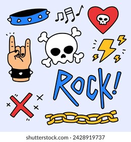 Rock and roll style elements set