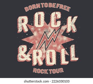 Rock and roll t shirt design. Rockstar tour poster vector artwork. Star and thanker graphic illustration for apparel and others.