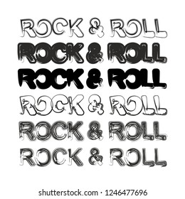 Rock and roll text fun creative alphabet typography vector design element set collection black isolated font