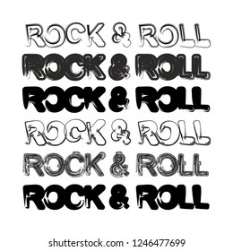 Rock and roll text fun creative alphabet typography vector design element set collection black isolated font
