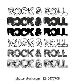 Rock and roll text fun creative alphabet typography vector design element set collection black isolated font