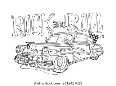 Rock and Roll text lettering. 100% hand drawn vector image.
