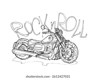 Rock and Roll text lettering. 100% hand drawn vector image.