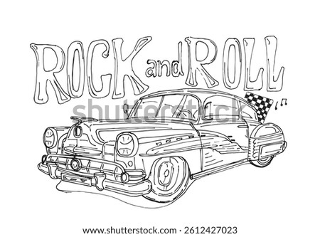 Rock and Roll text lettering. 100% hand drawn vector image.