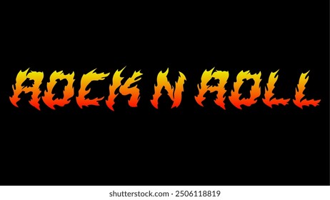 Tipografía de texto de Rock y rollo con Ilustración vectorial de forma de fuego para ropa de diseño de camiseta de música