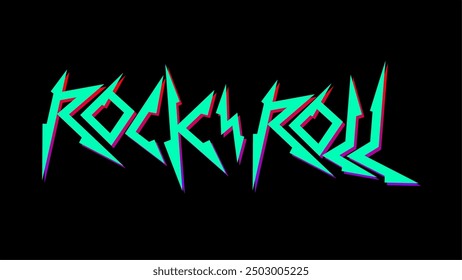 Rock and Roll text typography with sharp stiff font type, vector lettering design