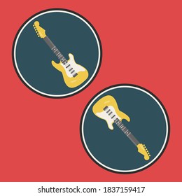 rock & roll time sign & symbol. retro style concert. clean modern yellow color electric or electronic guitar flat design isolated icon or emblem logo. cool music instrument illustration vector cartoon