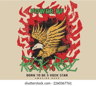 Rock and roll tour t shirt print design. Rockstar vector artwork. Eagle graphic illustration. Music poster.	