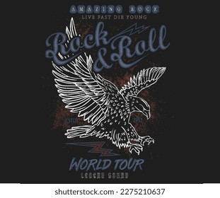 Rock   roll tour t shirt print design  Rockstar vector artwork  Rebel eagle graphic illustration  Music poster 