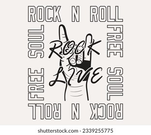 Rock And Roll, Rock tour vintage artwork, Rock and roll graphic print design for apparel, stickers, posters and background. Music vintage vector t shirt
