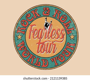 Rock And Roll Tour Vintage Print Design For T Shirt, Apparel, Sticker, Poster And Others. Music Band Logo Vector Design.