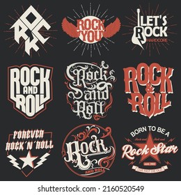 Rock and Roll t-shirt print set. Vector