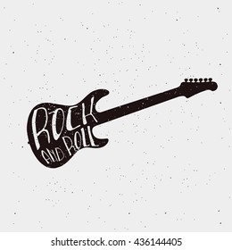 Rock and roll typography badge with grunge effect, vector