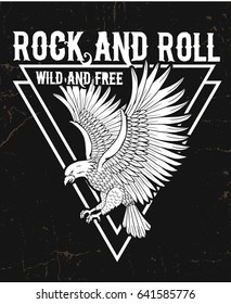 Rock and Roll typography with eagle  illustration for t shirt and other uses.