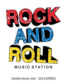 rock and roll typography for print t shirt 