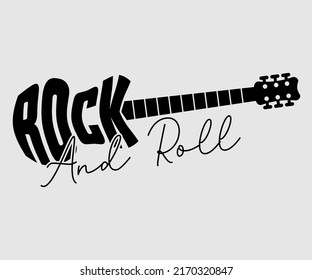 Diseño de camisetas vectoriales de tipografía "Rock and Roll" para impresión de pantalla digital, etc