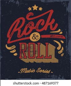 Rock and Roll. Typography vector t-shirt or poster design. Tee template.