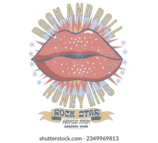 Rock and roll vector graphic print design for apparel, stickers, posters, background and others. Lip t-shirt design. 