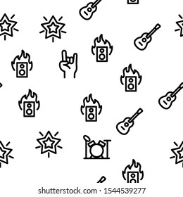 Rock And Roll Vector Seamless Pattern Thin Line Illustration