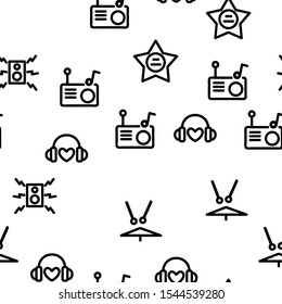 Rock And Roll Vector Seamless Pattern Thin Line Illustration