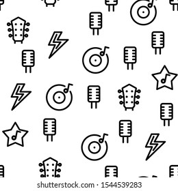 Rock And Roll Vector Seamless Pattern Thin Line Illustration