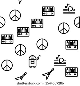 Rock And Roll Vector Seamless Pattern Thin Line Illustration