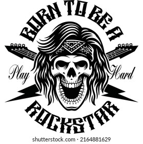 Rock and roll vector skull, t-shirt design