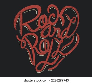 Rock and roll vector t-shirt design. Calligraphy vintage music artwork. 