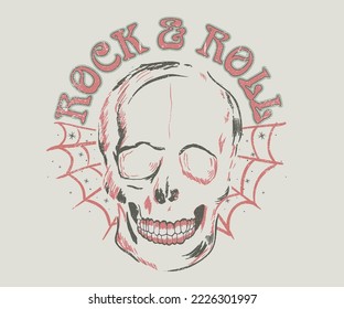 Rock and roll vector t-shirt design. Skull vintage music poster artwork.