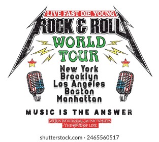 Rock and roll vector t-shirt design.