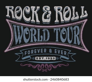 Rock and roll vintage t-shirt design. Music slogan graphic print design.