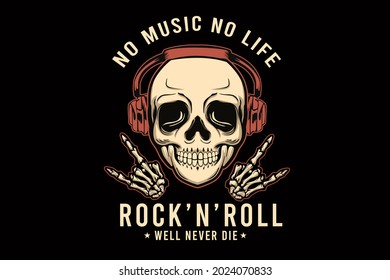 rock and roll well never die illustration t shirt design with skull