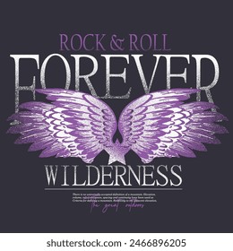 Rock and roll with wing logo artwork for apparel, Rock and roll t-shirt design. Rose rocking vector graphic print design for apparel, stickers, posters, background and others 