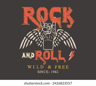  Rock and roll  with Wings vintage t shirt design wing vector artwork for poster, sticker, fashion and others Print-5