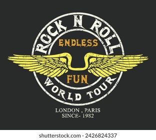  Rock and roll  with Wings vintage t shirt design wing vector artwork for poster, sticker, fashion and others Print-7