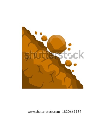 Rock rolls off a cliff. Falling boulders. Rockfall and landslide.